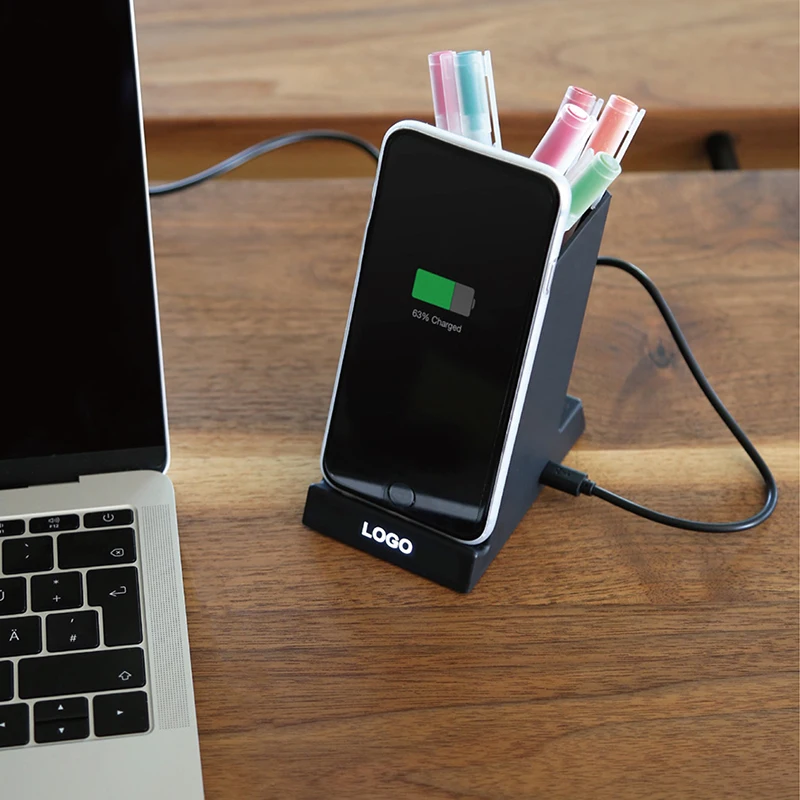 Tech Gadgets Table Organizer LED Logo 10W Pencil pen Holder Phone Holder Charger Wireless Charger Stand for Novelty Gift
