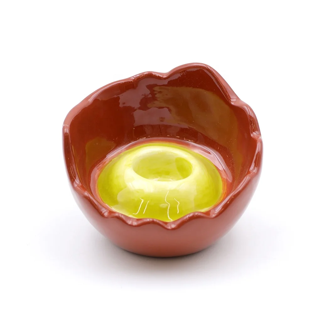 Custom logo food themed candlestick ceramic red salted broken eggshell and fried egg taper shaped candle holder