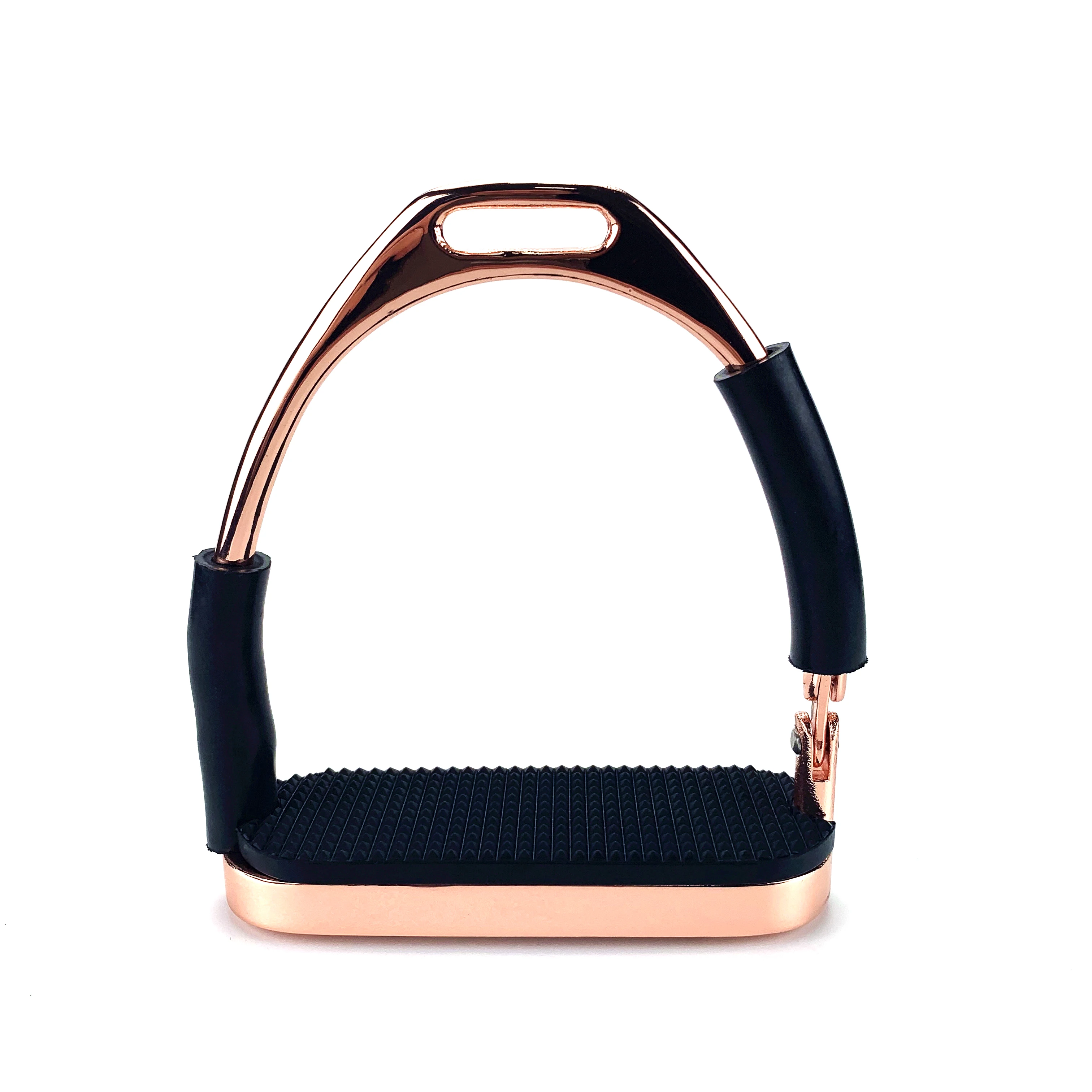 
Rose Gold Flexi Safety Horse Riding Equestrian Stirrups with Black Pads 