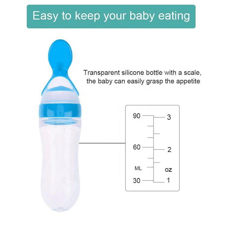 90ML Newborn Baby Feeding Bottle Squeeze Feeding Spoon Milk Cereal Bottle Baby Training Feeder Toddler Safe Silicone Supplies