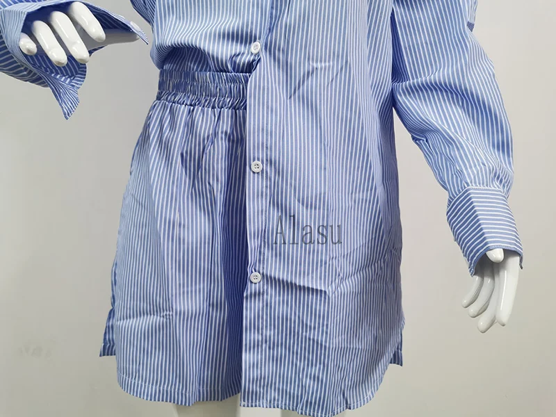 Womens summer 2 piece short striped set women Two pieces long sleeve shirt blouse shorts pants sets clothing 2022