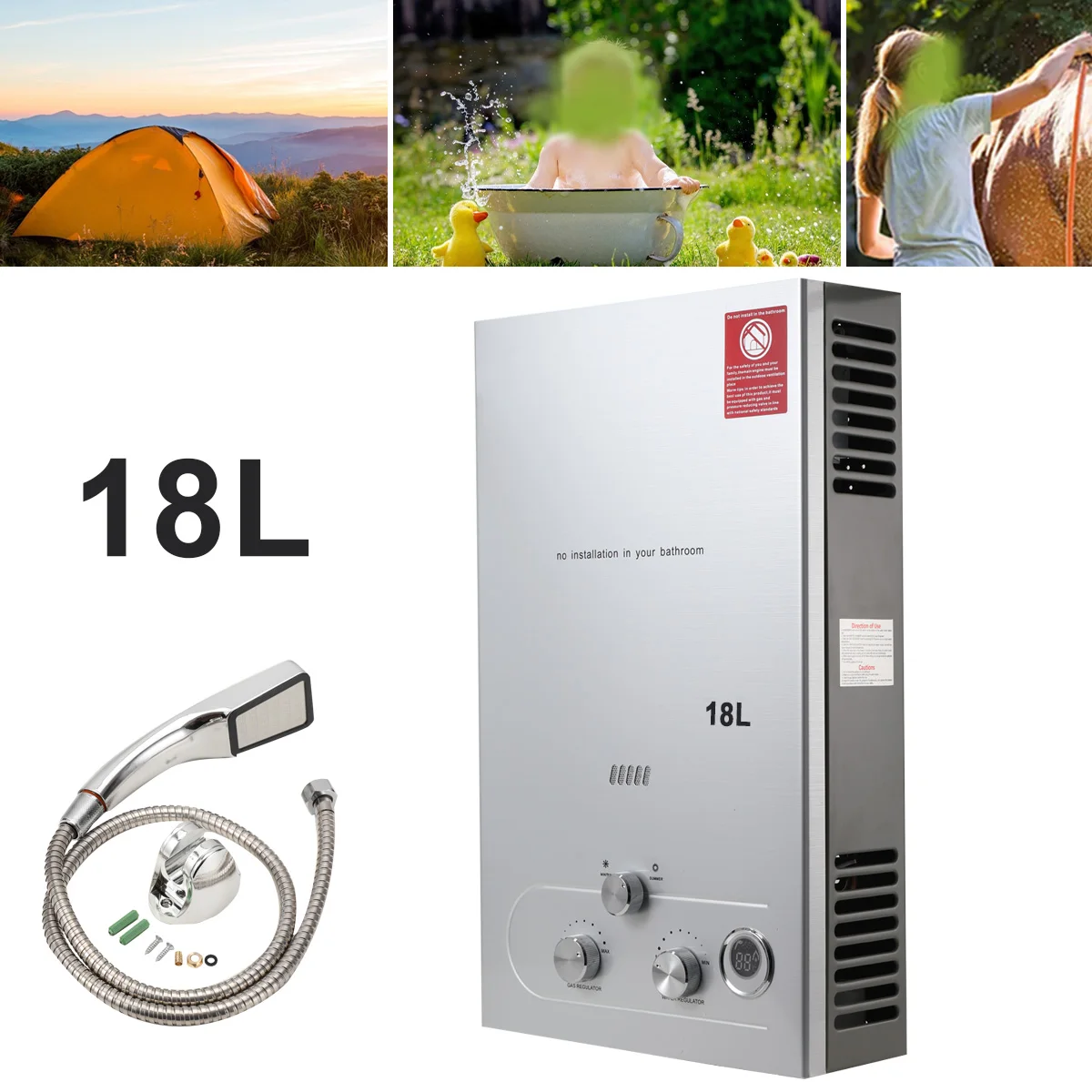 USA&EU Warehouse Delivery 18L Portable Household Smart Instant Gas Geyser LPG Portable Camping Tankless Water Heater