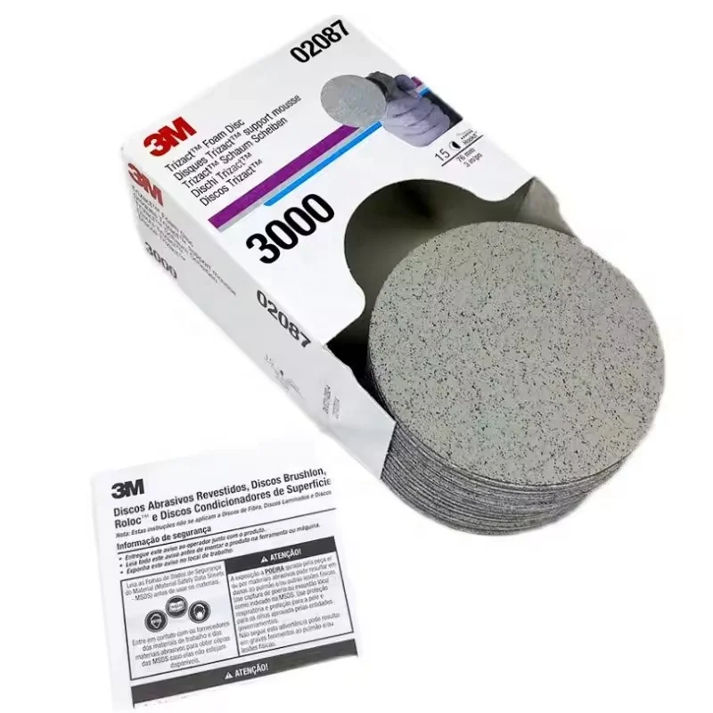 3M 02087 3 Inch 3000 Grit Wet and Dry Abrasive Disc Round Foam Disc for Car Fine Finishing Trizact Foam Sanding Disc