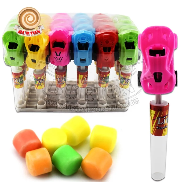 Pull-back plastic car toy with sweet candy inside