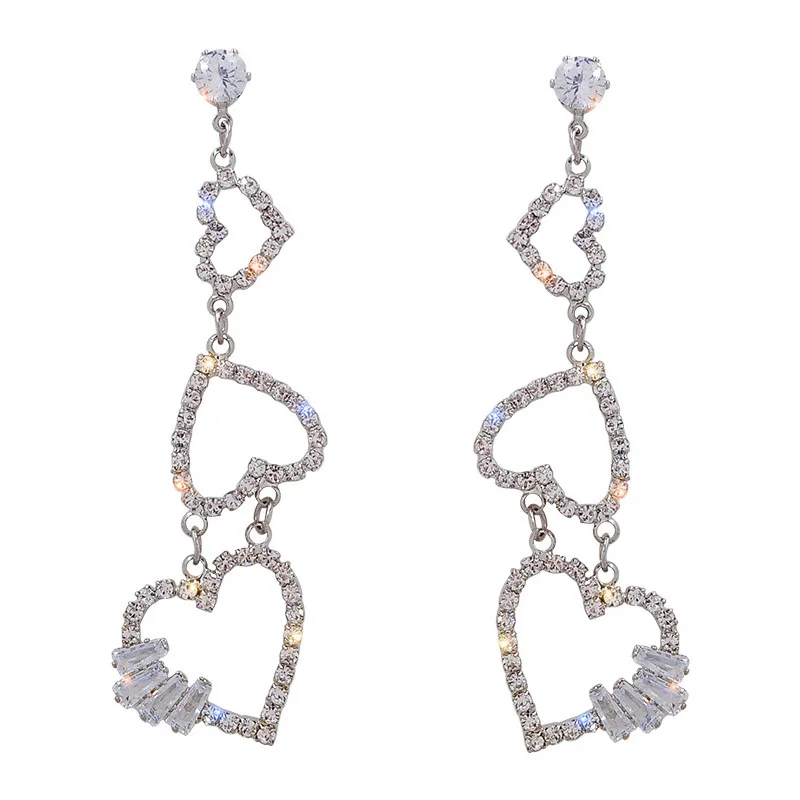 DAIHE S925 Silver Needle Full Diamond Love Tassel Earrings Ladies Cz Zircon Rhinestone Heart Earring Jewelry