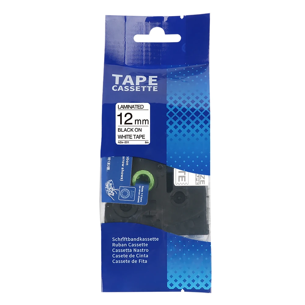 Aimo 12mm Compatible Tze Tz Laminated Label Tapes Black Text Black on White Aze-231 Labelling Tape