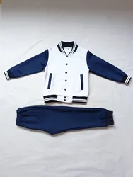 100sets custom white kids top+blue pants custom korean kids high school kindergarten student school uniform boy clothing set