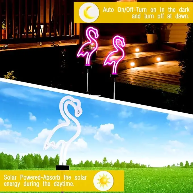 Outdoor Waterproof Solar Garden Neon Lights Pathway Lawn Patio Yard Walkway Lighting Decorations Solar flamingo Led Stake Light