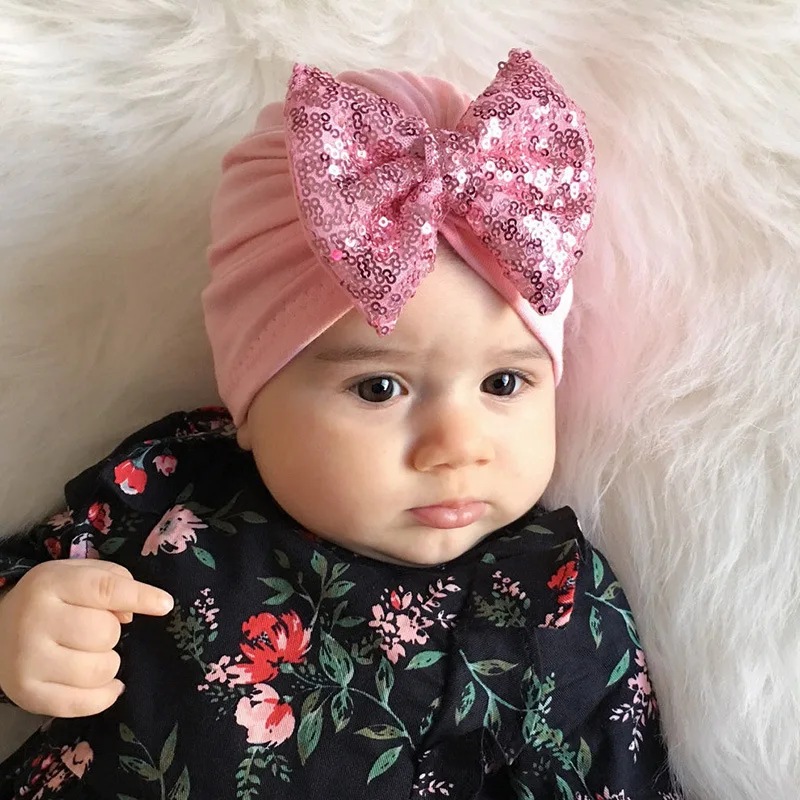 Newborn Baby Hat Cotton Bonnet Beanie Toddler Girls Hospital Shower Gift Caps with Sequin Bow M90923