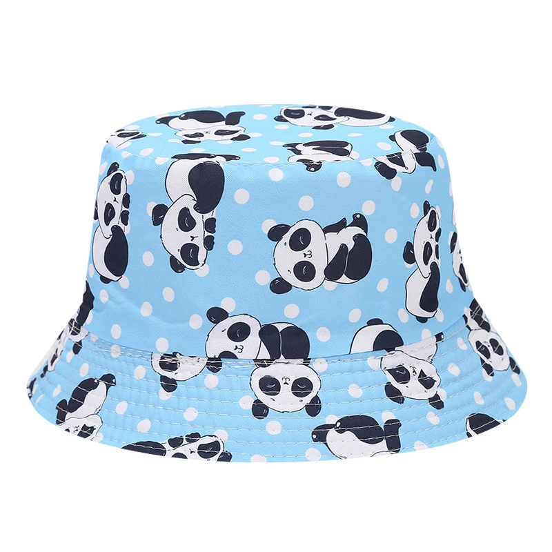 Outdoor leisure cartoon small animal giant panda double face wear fisherman hat printed sun hat children printed flowerpot hat