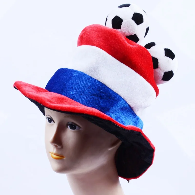 Wholesale Argentina Plush Fabric Football Hats with 3 min plush ball  Fans Carnival Hat