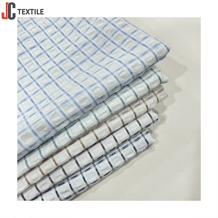 Shaoxing Factory Supplier Double Faced Crinkle Yarn Dyed Ripstop Seersucker Woven Plaid Check Fabric