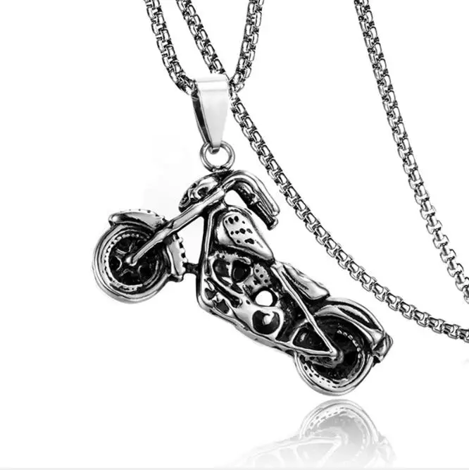 Men Vintage Gothic Ghost Rider Necklace  Alloy Motorcycle Motor Bike Pendant Necklace Rock Jewelry