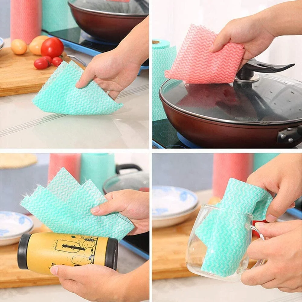 Reusable Nonwoven Cleaning Dishcloths Roll Wipes Wiping Rag Household Kitchen Floor Car Shoe Multi-Purpose Towel Dish Cloth