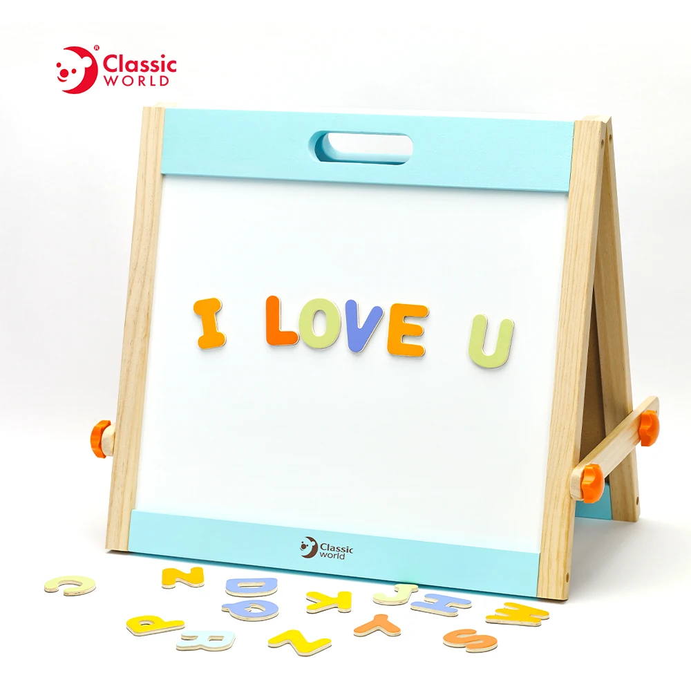 Classic World Children Learning Toys Double-sided Wooden Magnetic Whiteboard Easel Stand for Kid