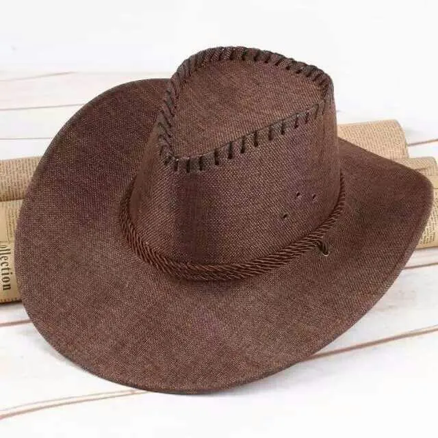 Summer cowboy hat westem hats straw Western Style Leather Cowboy hat for Men and Women Old Style