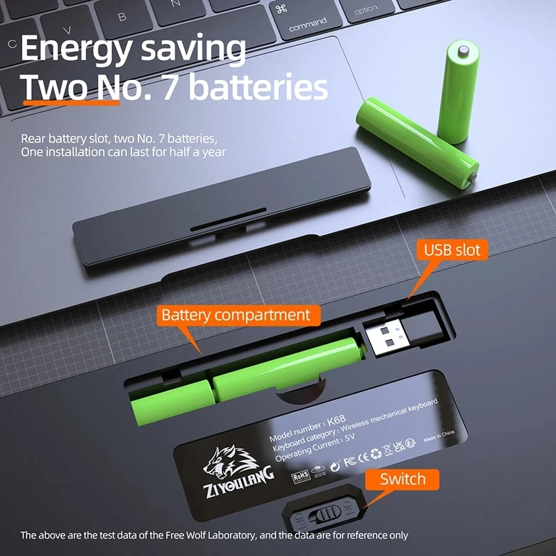 K68 Mini Keyboard Gaming Mechanical Keyboard 2.4G Wireless BT 5.0 Keyboard For PC Gamer Keycaps Hot-Swap 68 Keys Russian layout