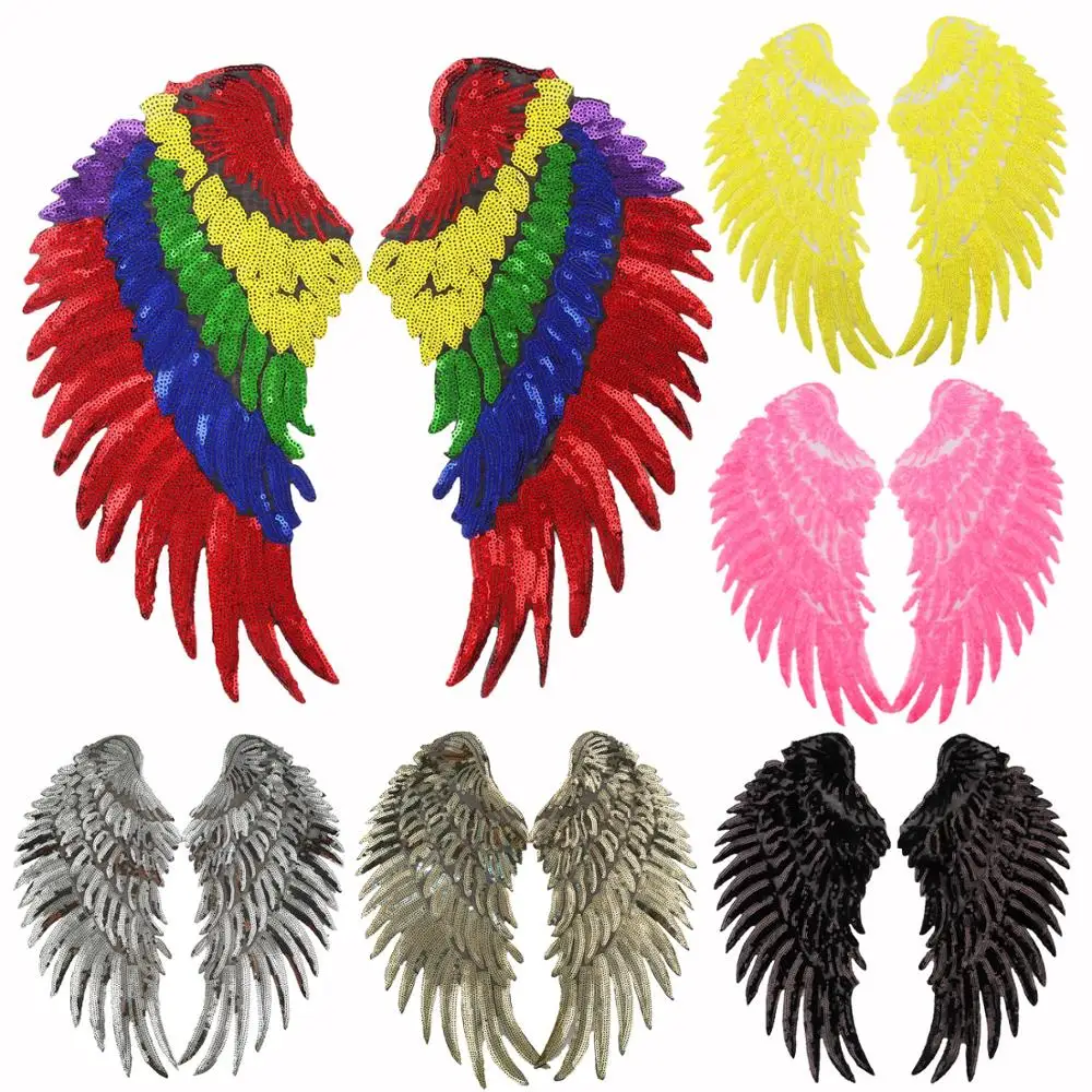 
33.5*16.5cm,sequined angel wings patches,embroidery angel wing patch,large badges applique for jackets 