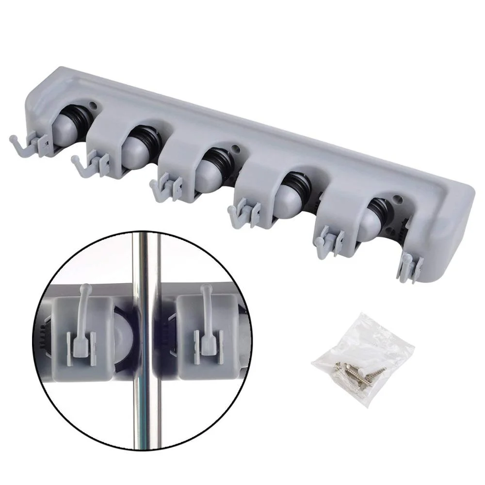 2021 Bathroom Magic Mop Rack Broom Rack Storage Shelving with Mop Clip Key Hook Rack for Kitchen Bathroom Tools