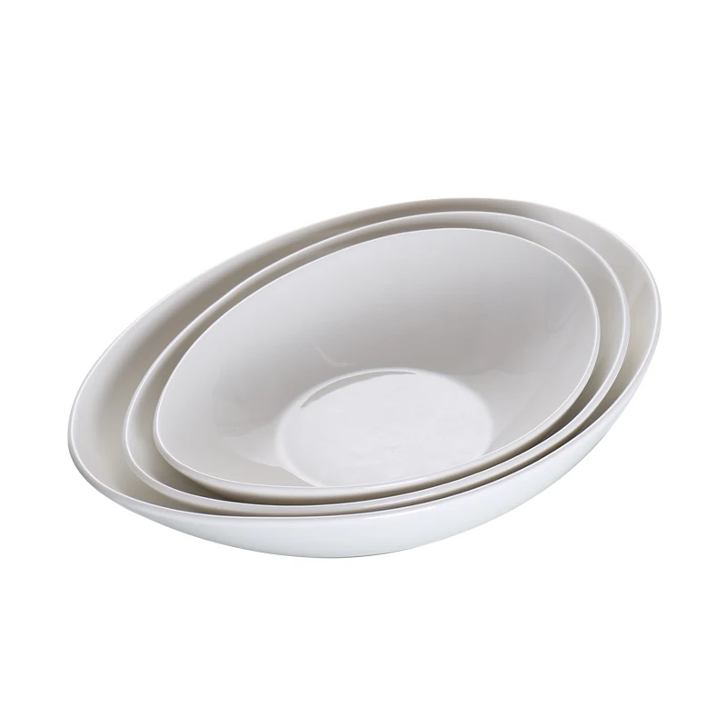 Hot Selling Home Restaurant Used Plain White Big Porcelain Ceramic Large Breakfast Oval Salad Bowl