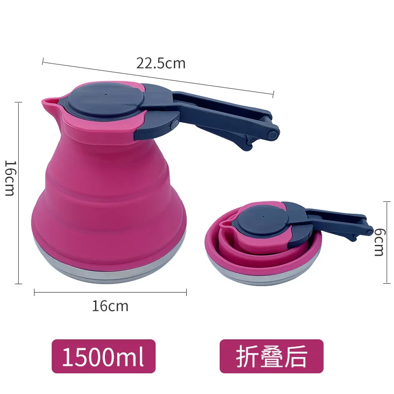  Easy Carry Folding Silicone Kettle 1.5L Water Pot Camping Travel Kitchen Tools Tea