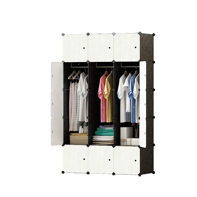 Cartoon colorful chequer and cute animals pattern portable diy PP bedroom wardrobe