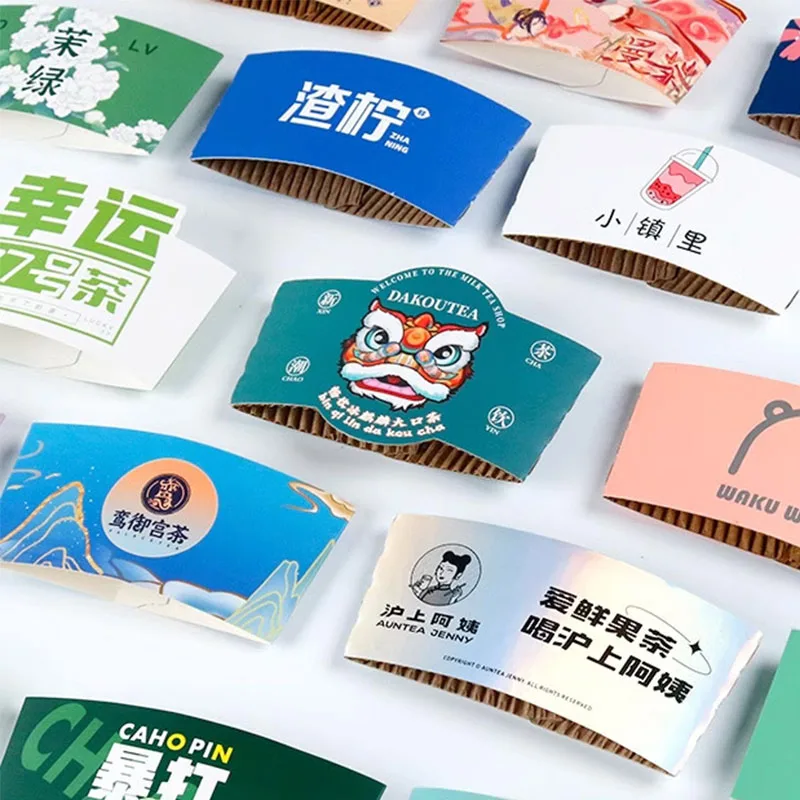 Custom cup sleeve hot cup customized logo biodegradable cardboard kraft paper coffee cup holder sleeves