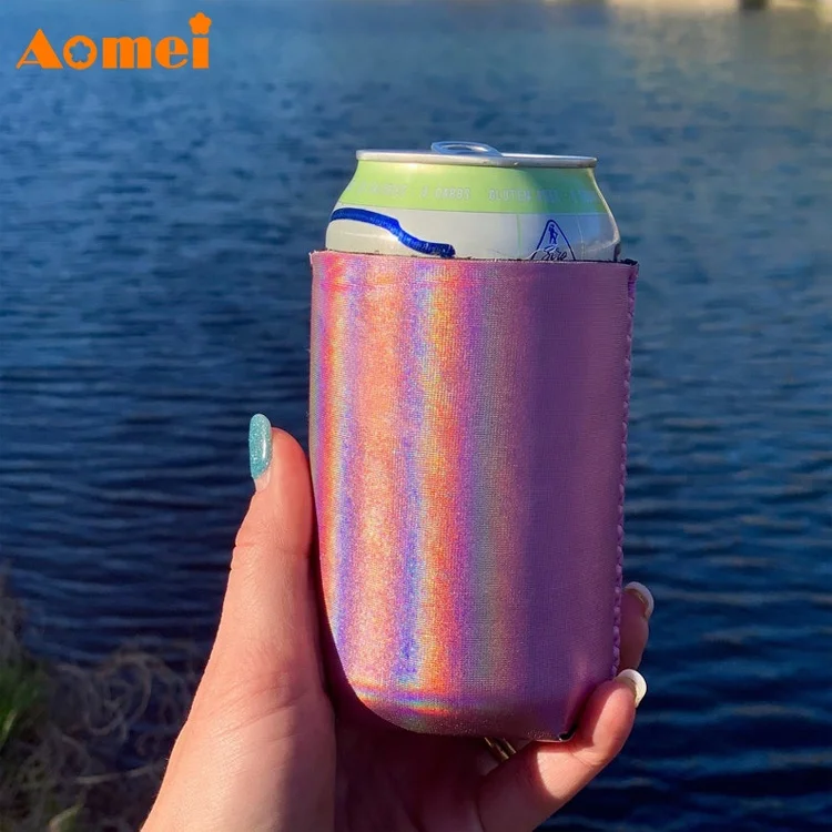 Оптовая продажа по индивидуальному заказу AOMEI светящиеся блестки тонкая Неопреновая банка для напитков кулеры втулки Короткие Держатели