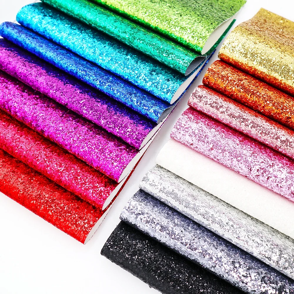 By The Yard Sparkly Shiny Chunky Glitter  Fabric Faux Synthetic Leather Fabric Roll  For Shoes Bags Wallpaper