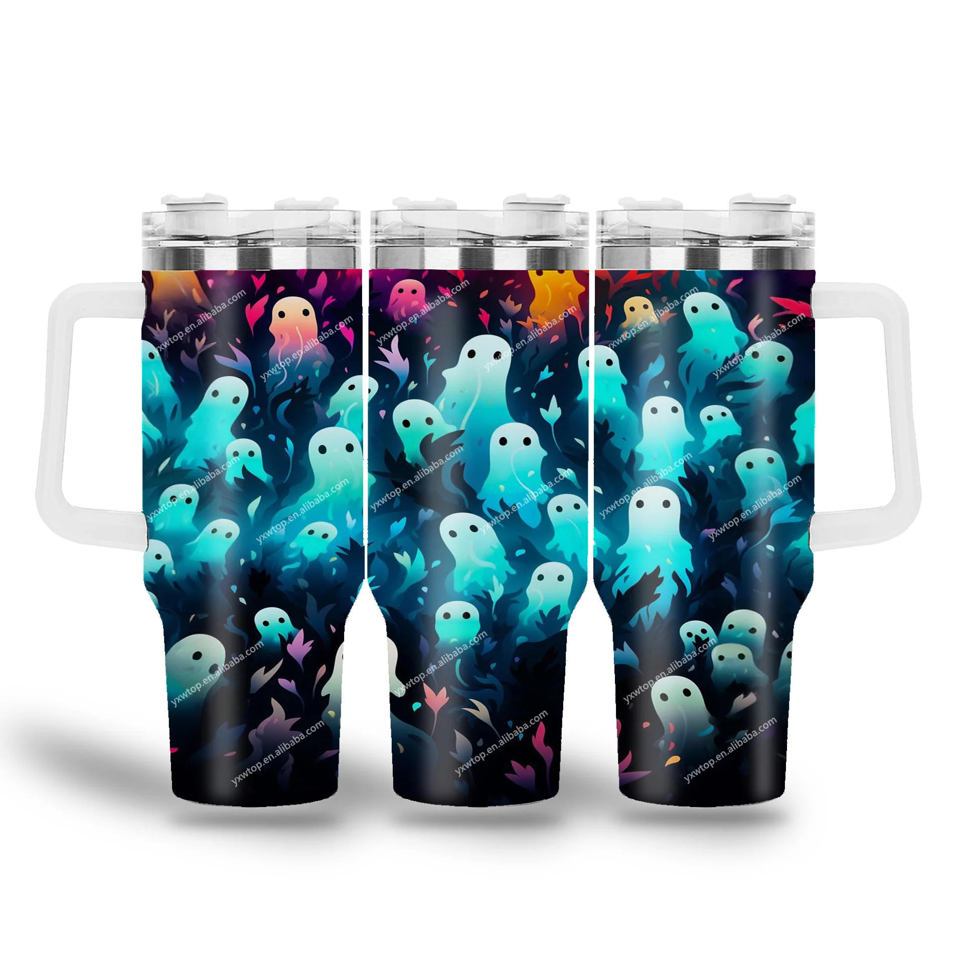 newest 40OZ Halloween Pumpkin funny Ghost coffee Cups mugs Stocked custom Printed Tumblers with Straw for Travel Coffee
