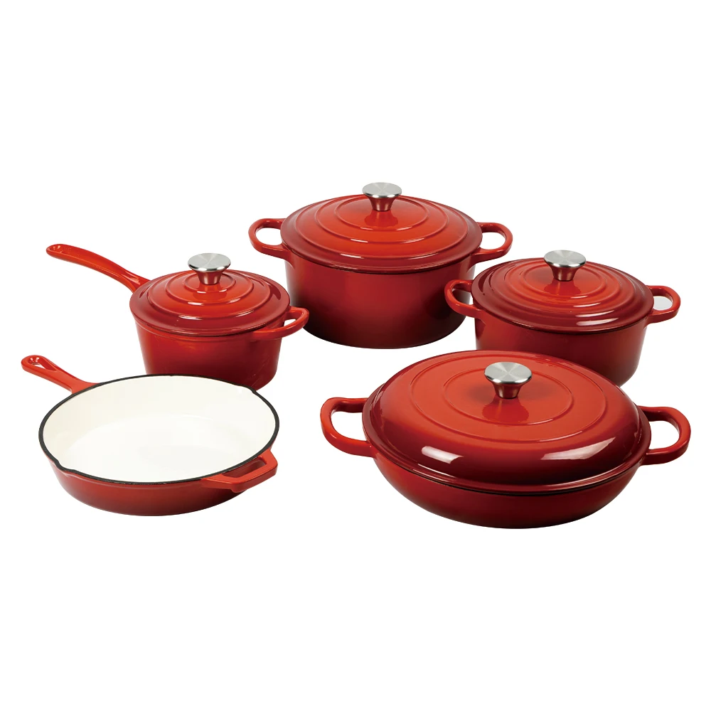 Kitchen customizable enameled dutch oven cast iron cookware casserole cooking soup & stock pots and pans set