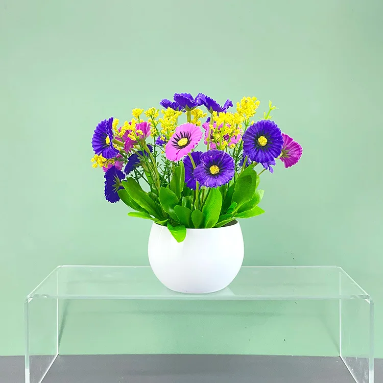 Yopin-2312 Artificial Poppy Flowers With Pot Home Decor Real Touch Potted Poppy Flowers