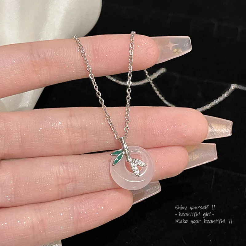 Chinese Style Safe Buckle Necklace For Women Jade Peace Buckle Lucky Bamboo Butterfly Zircon Charm Pendant Necklace