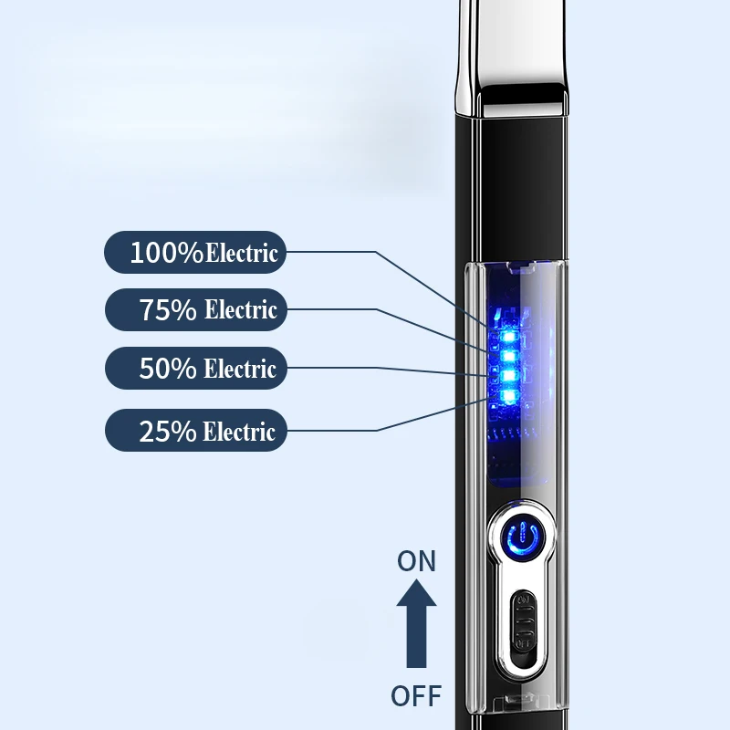 Transparent USB Rechargeable Flameless Kitchen lighter Cheap BBQ Candle Fireplace Lighter custom logo