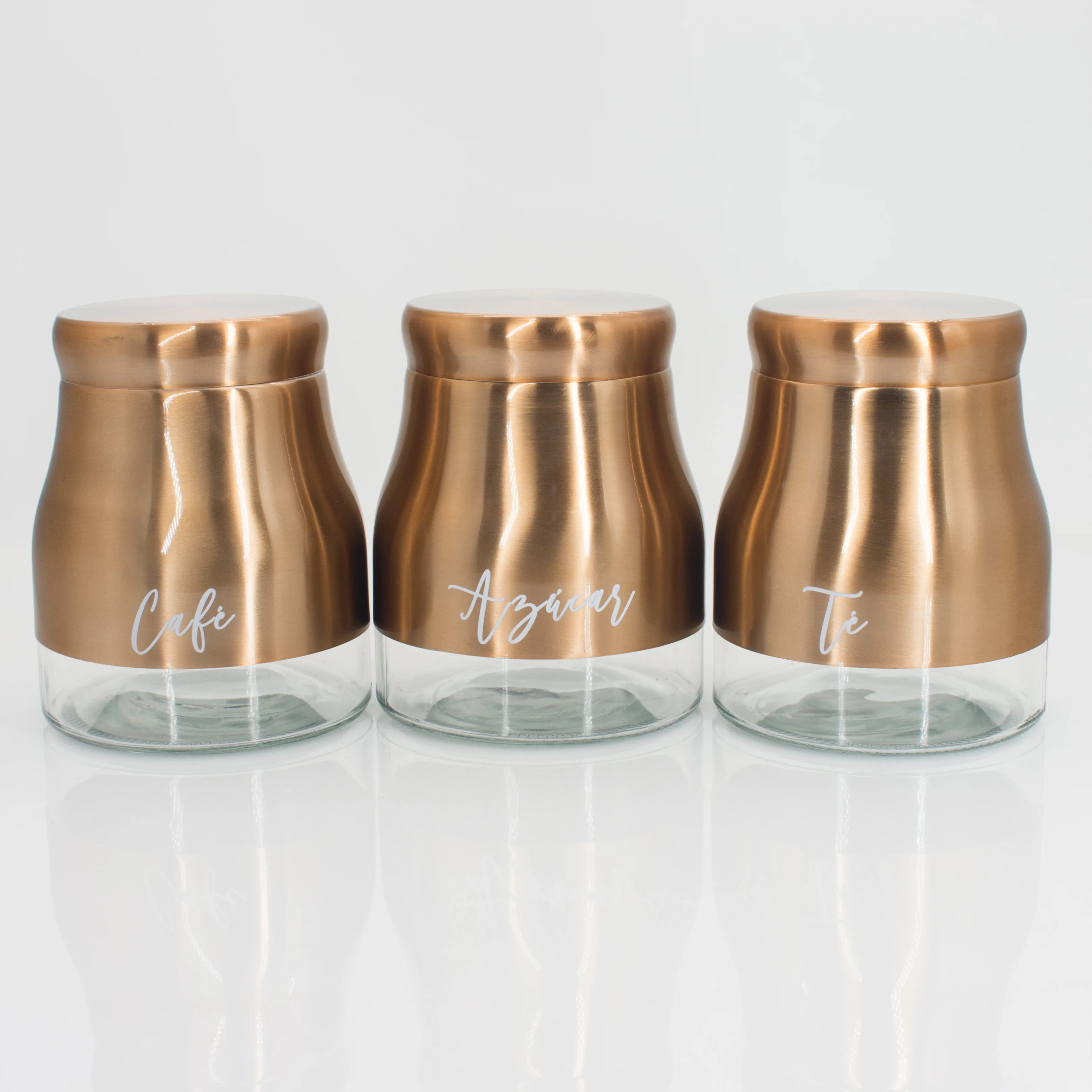 Tea Sugar Coffee Storage Container Sets Stainless Steel Coated Glass Canister Jars Set