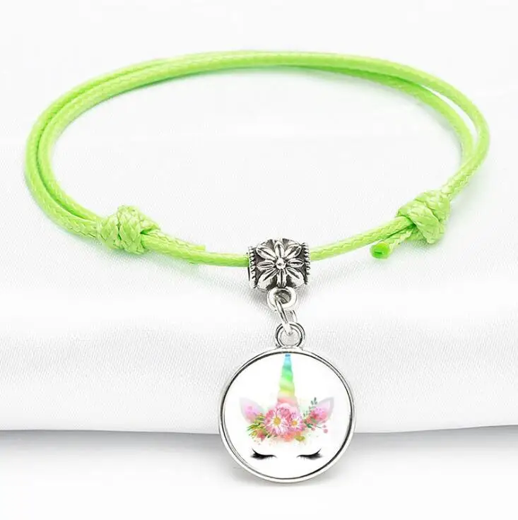 New Fashion Kids Unicorn Charm Adjustable Bracelet Leather Adjustable Bracelet Glass Charm Bracelet