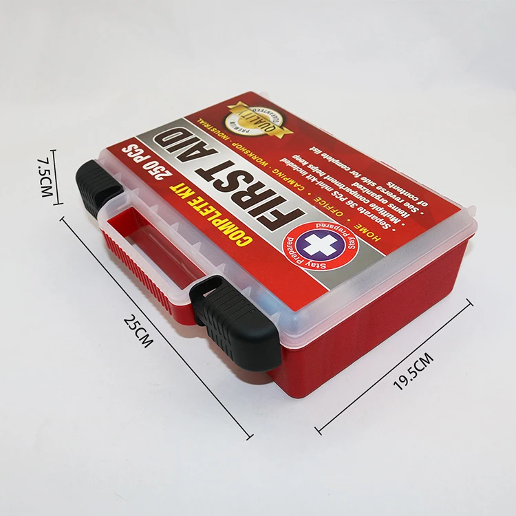 Osha and Ansi approved 250pc Disaster emergency survival first aid kit with RED plastic box