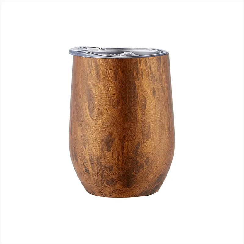 8oz Small Double Wall 304 Stainless Steel Egg Shape Wine Beer Tumbler Insulate Drinking Coffee Cup With Straw and Plastic Lid