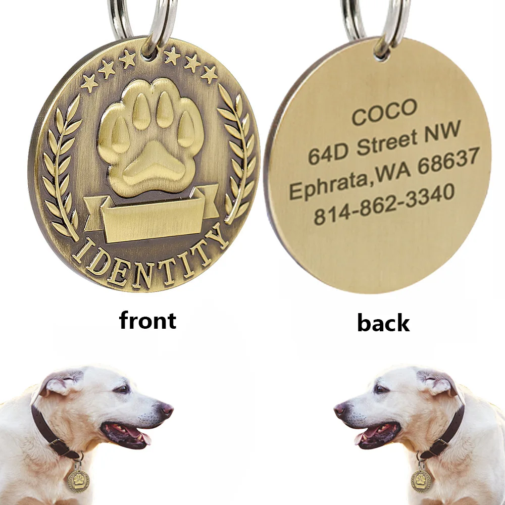 Free sample no moq manufacture double sides design pet paw custom logo dog tag