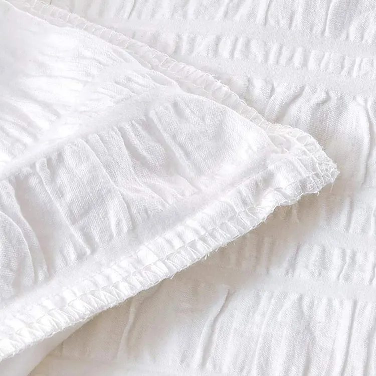 Polyester cotton solid white seersucker duvet cover bedding set