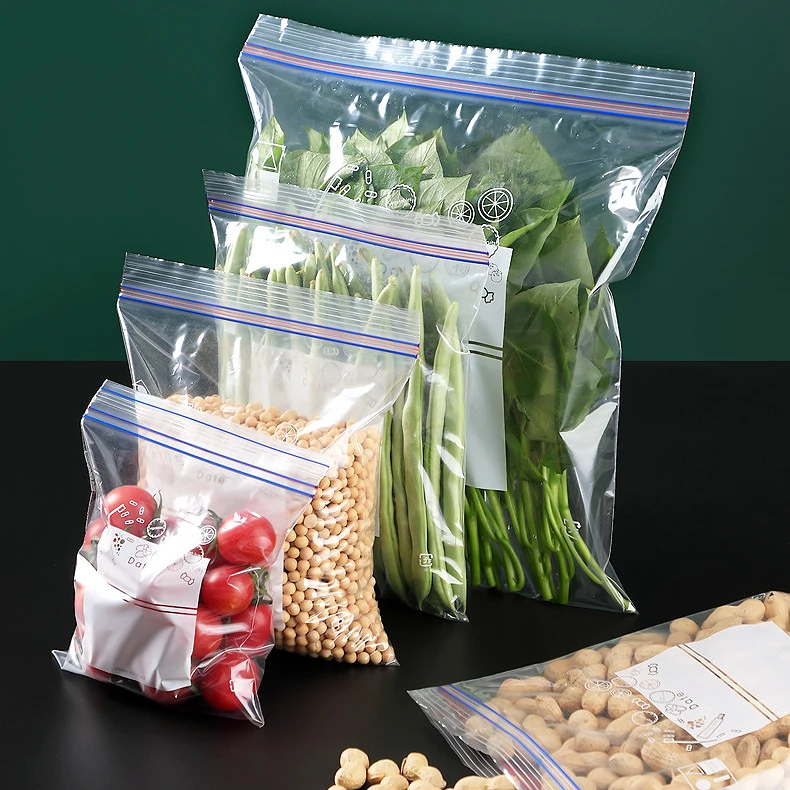 Resealable Clear 3 Side Seal Zipper Refrigerating Frozen Packing Fresh Food Vegetables Keeping Storage Plastic Packaging Bag