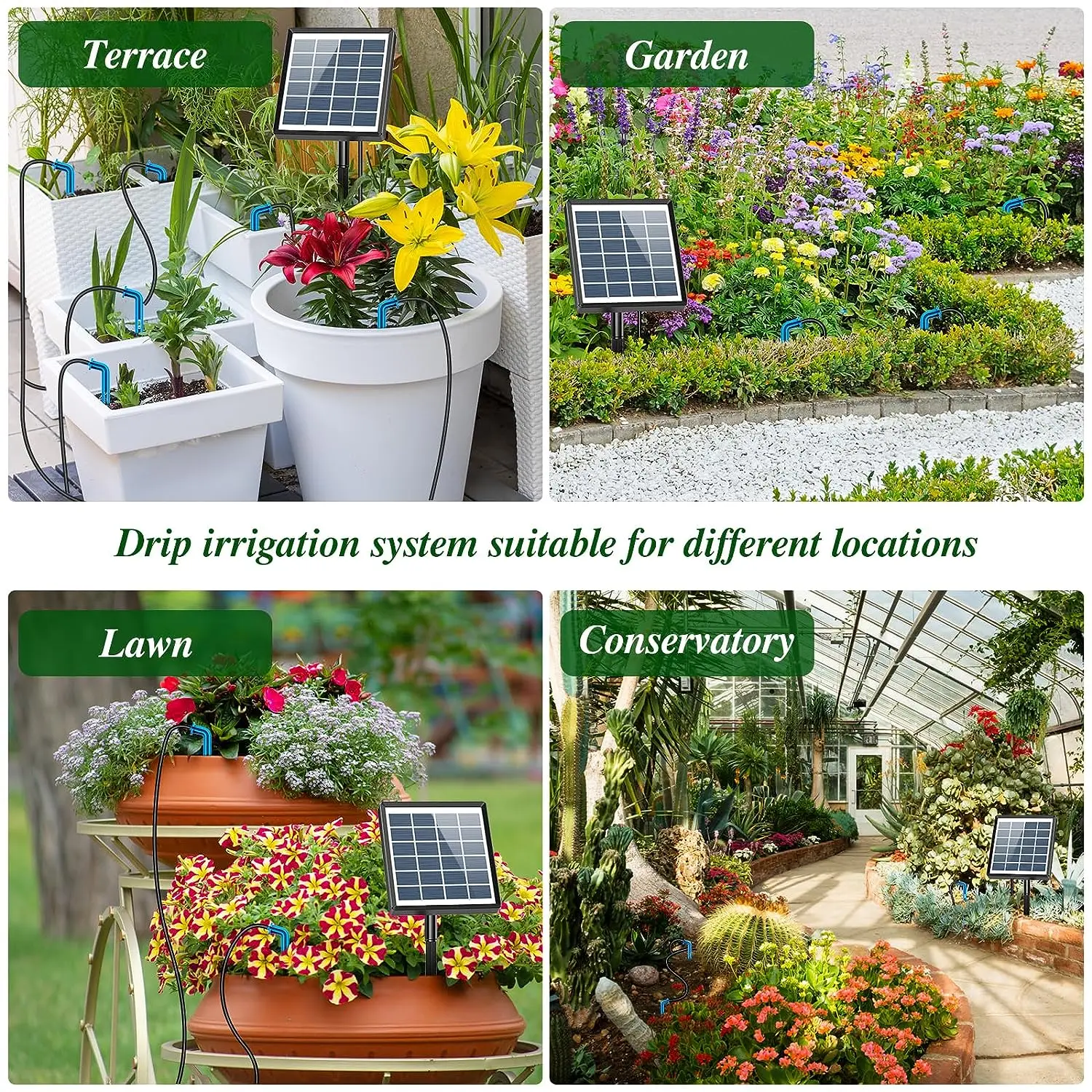 Solar Garden Hydroponics Equipment  Greenhouse Micro Dripper Controllers Kit  Drip  Pumps  Auto Drip Watering Irrigation System