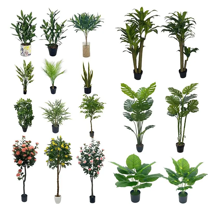 Custom Cheap Artificial Tree Plastic Faux Greenery Artificial Plant Bonsai Natural Bamboo Tree in Pot for Home Ornamental Decor