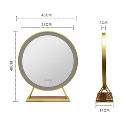 european style luxury gold tabletop led makeup mirror With iron frame and base