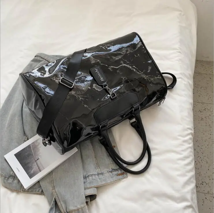 Marble pattern PU leather travel bag stylish fashion woman weekender overnight bag portable gym sports shoulder bag