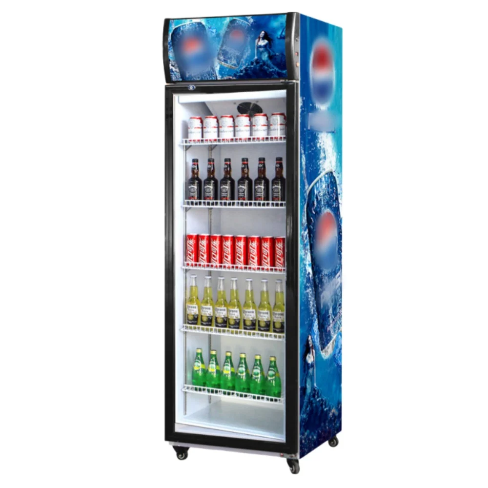 Supermarket Commercial Display Freezer 400L Glass Door Beverage Refrigerator Slim Large Capacity Refrigeretion Equipment