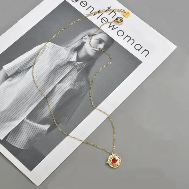 
New style simple boutique ruby embossed round card pendant necklace N159-065 