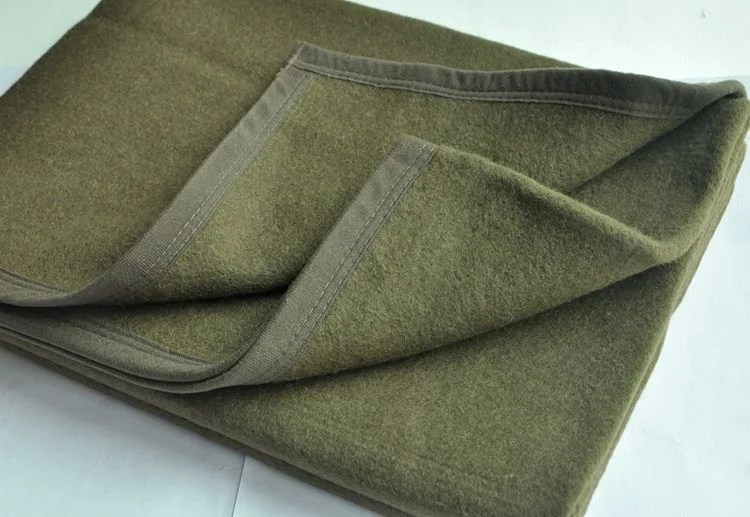 China Big Factory Good Price 100% virgin wool heavy warm olive green blanket for outdoor, travel, refugee, rescue