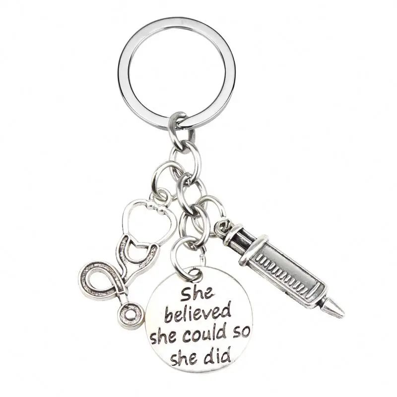 fashion XNG Medical Key Chain Needle Syringe Stethoscope Thermometer Cute key Chain 3d medical keychains