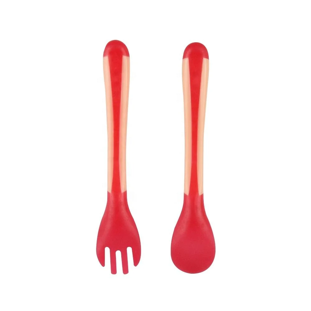 Baby Spoons and Forks Feeding Set Soft Silicone Tip Heat Sensitive Toddler Utensils First Stage for Feeding